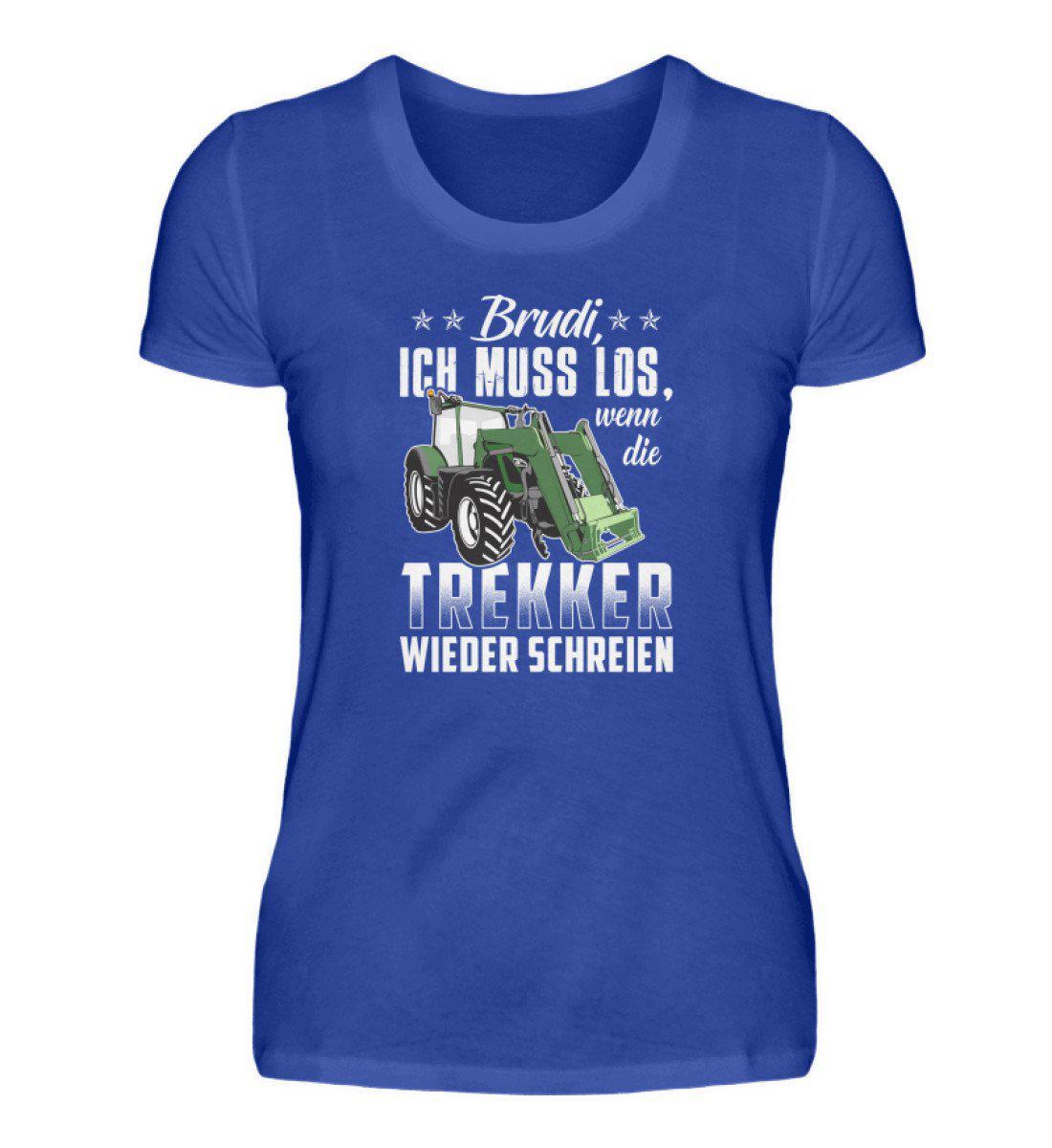 Brudi ich muss los Trekker · Damen T-Shirt-Damen Basic T-Shirt-Neon Blue-S-Agrarstarz