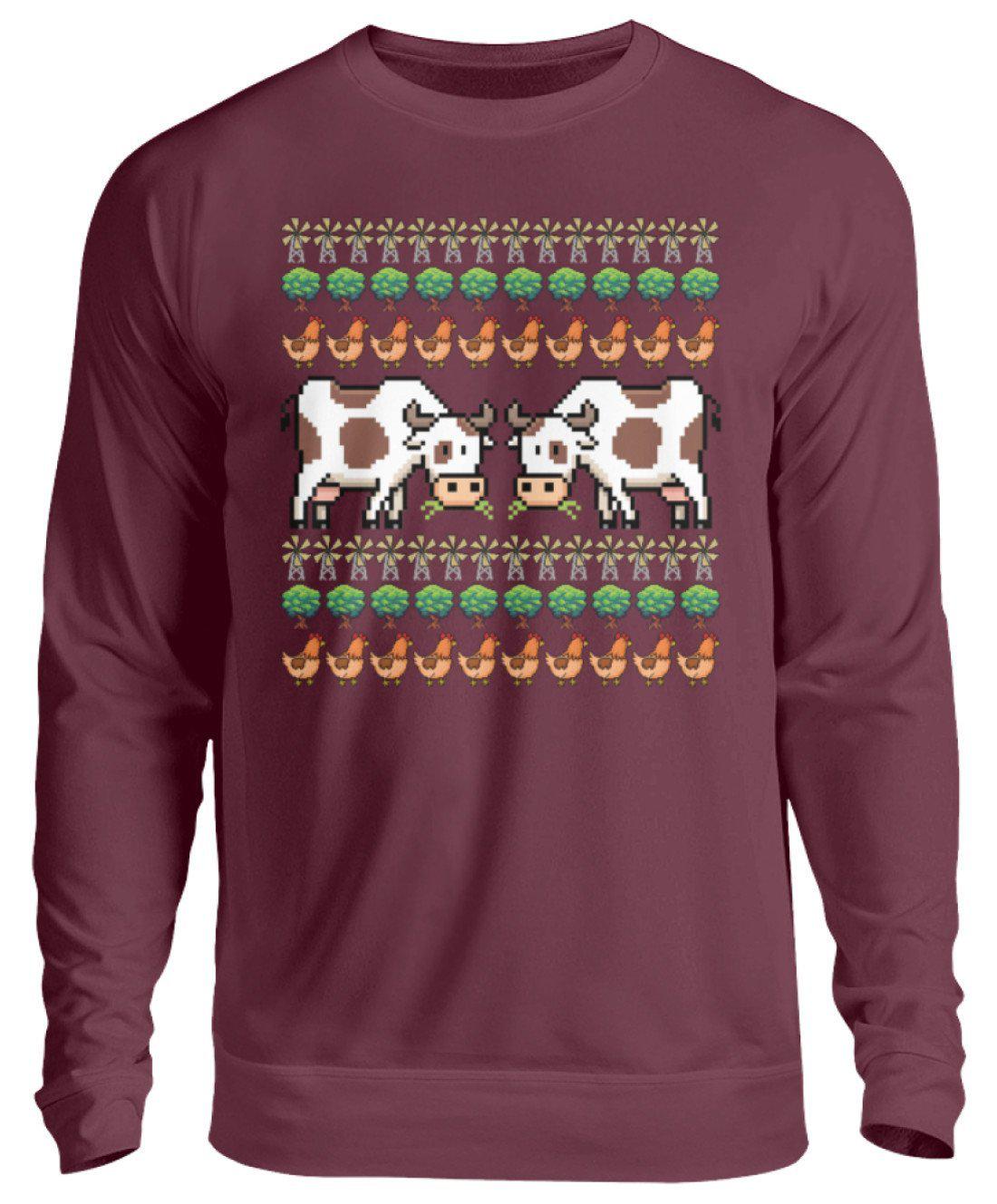 Kühe Pixel Ugly Christmas · Unisex Sweatshirt Pullover-Unisex Sweatshirt-Burgundy-S-Agrarstarz