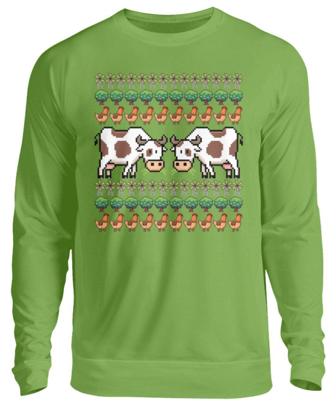 Kühe Pixel Ugly Christmas · Unisex Sweatshirt Pullover-Unisex Sweatshirt-LimeGreen-S-Agrarstarz