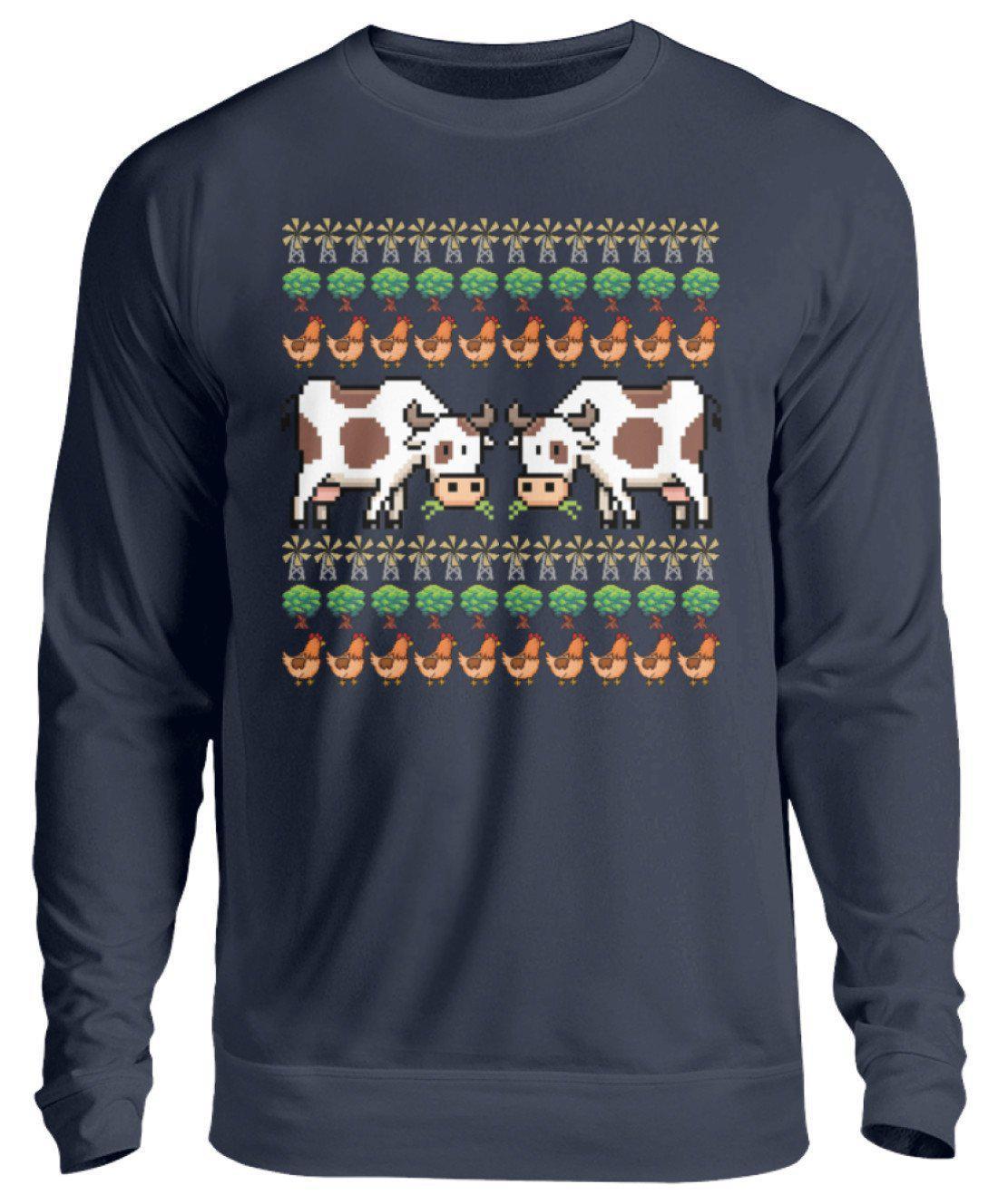 Kühe Pixel Ugly Christmas · Unisex Sweatshirt Pullover-Unisex Sweatshirt-Oxford Navy-S-Agrarstarz