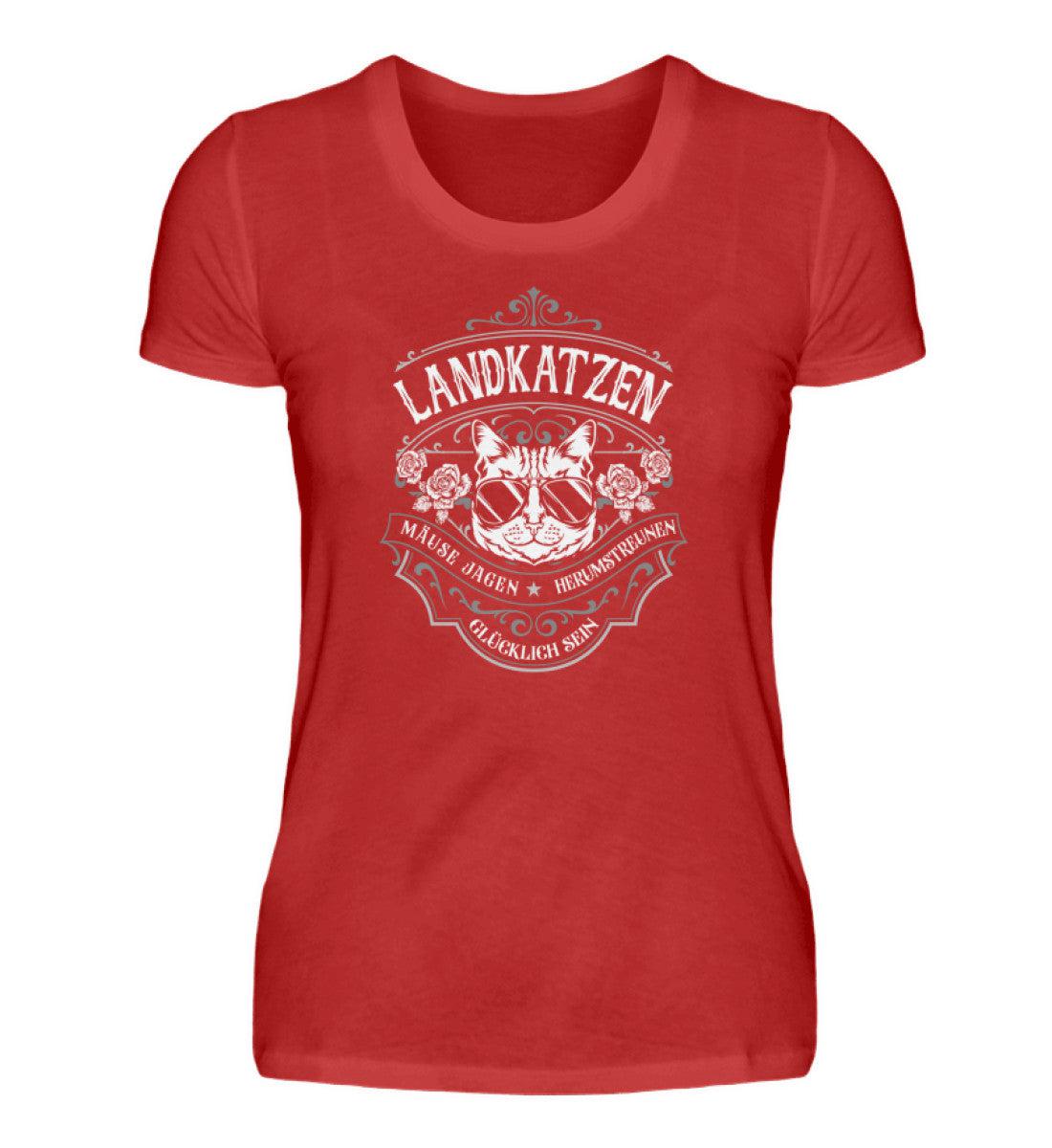 Landkatzen sind glücklich · Damen T-Shirt-Damen Basic T-Shirt-Red-S-Agrarstarz