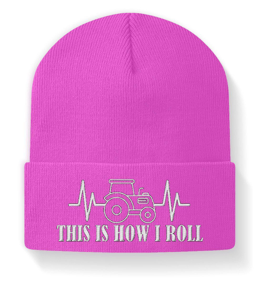 This is how i roll · Beanie Mütze-Beanie mit Stick-Fuchsia-M-Agrarstarz