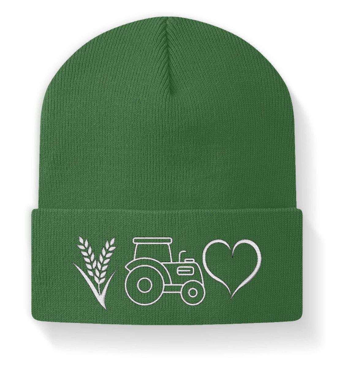 Weizen Traktor Herz · Beanie Mütze-Beanie mit Stick-Moss Green-M-Agrarstarz